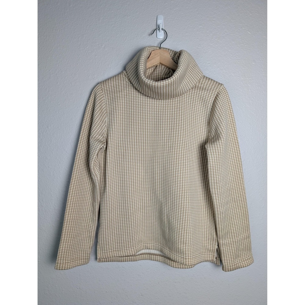 J Crew‎ Sweater Womens Small Beige Check Cowl Neck Pullover Knit Long Sleeve